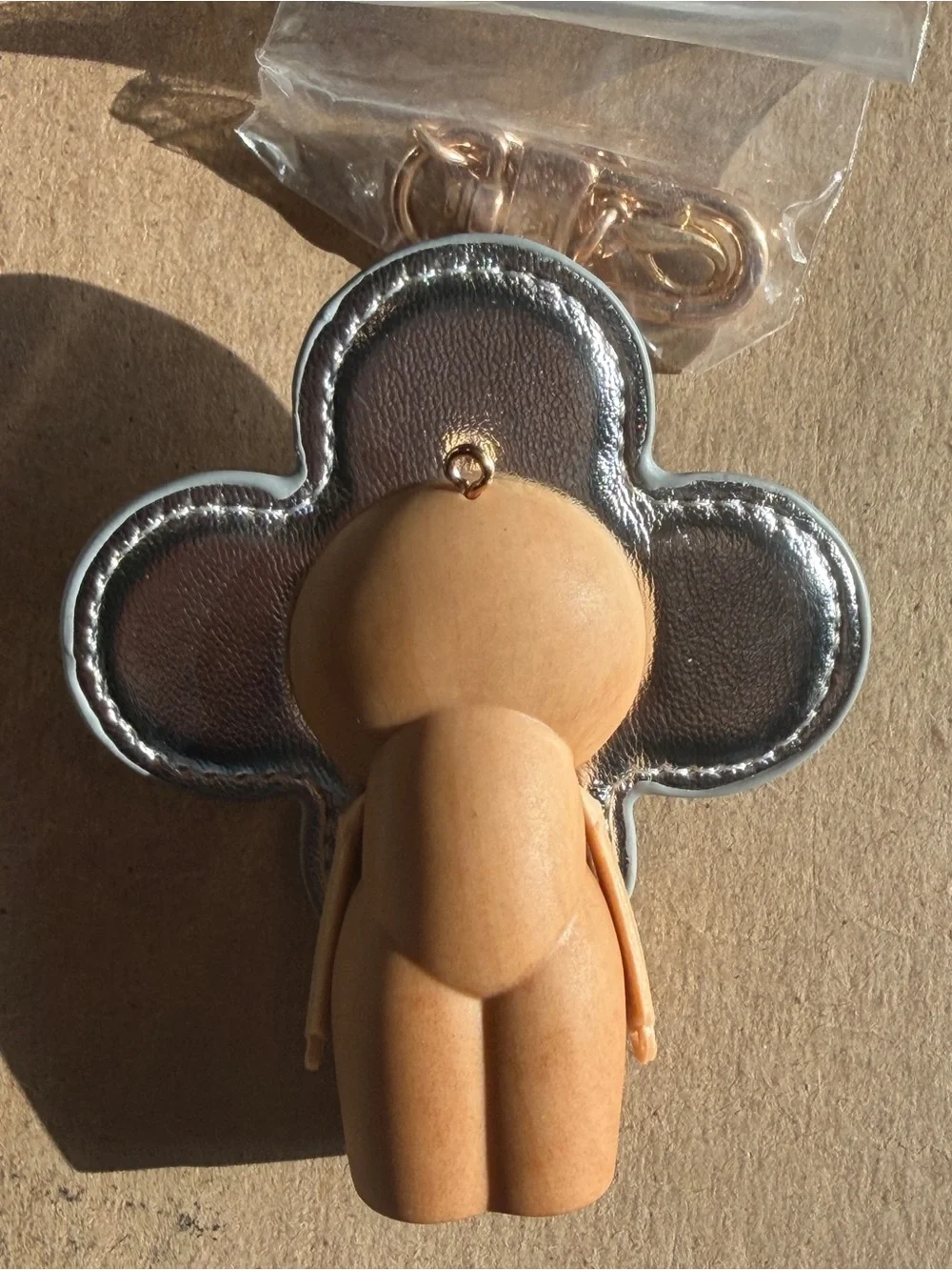 Silver and Tan Monogram Flower Key Holder Charm